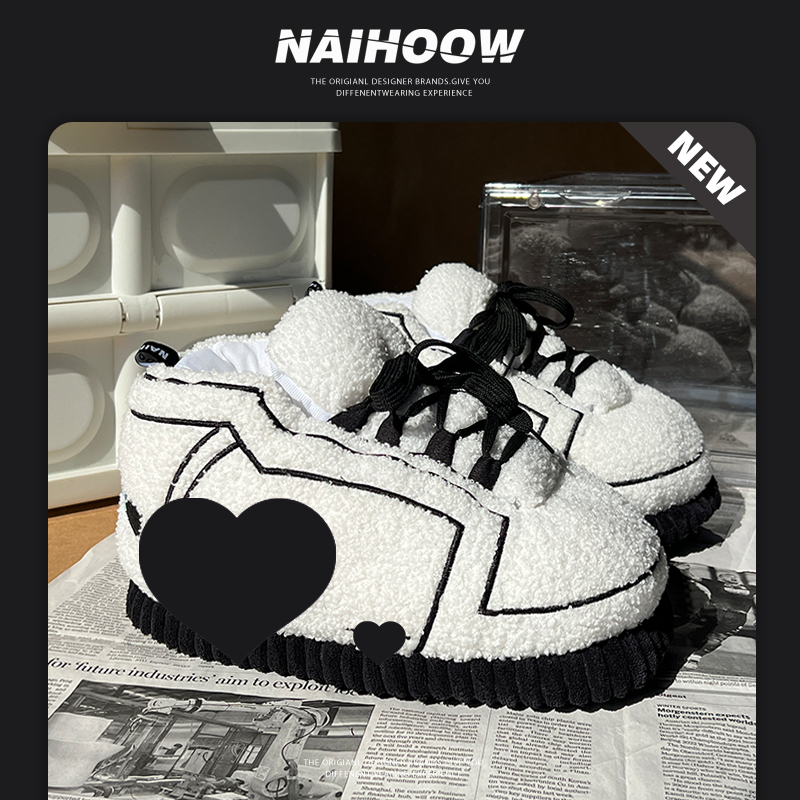 奈货棉拖鞋男潮流高颜值aj搞怪毛绒棉鞋居家保暖恶搞胖头情侣外穿