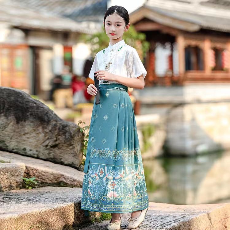 儿童款马面裙爆款中国风女童汉服裙儿童日常套装古风学生汉服夏季
