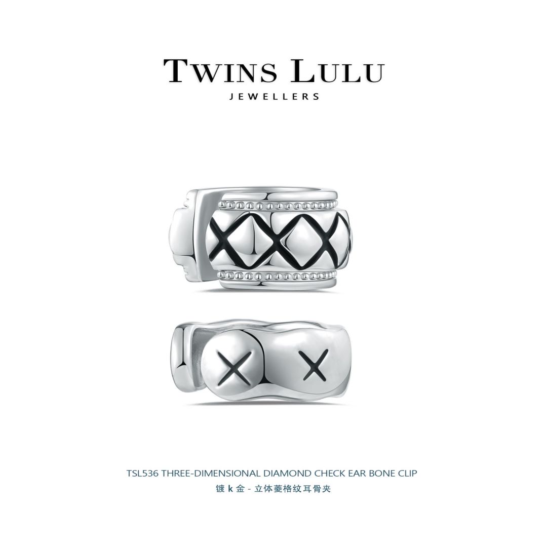 铜合金耳饰 法国简约经典菱格纹无耳洞耳夹(单边两只)TSL536