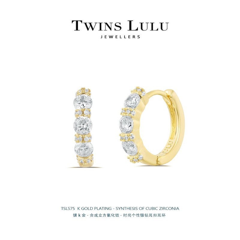 铜合金合成锆石耳饰 法式高级感个性耳扣手工镶嵌圈圈耳环TSL575