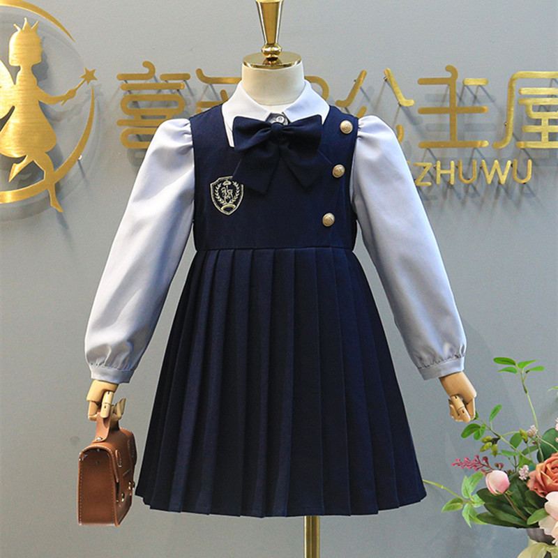 学院风女童套装2023春秋新款英伦风百褶连衣裙衬衫儿童JK连衣裙