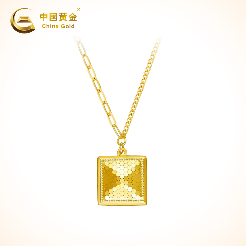 中国黄金 足金999闪耀龙鳞方牌黄金套链方块项链黄金首饰时尚甄选