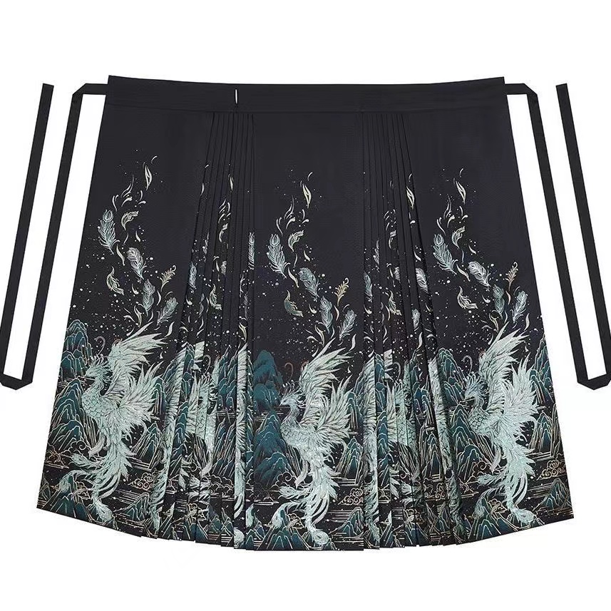 2023秋冬黑色新中式明制【青羽】汉服黑金马面裙织金刺绣中国风牡丹