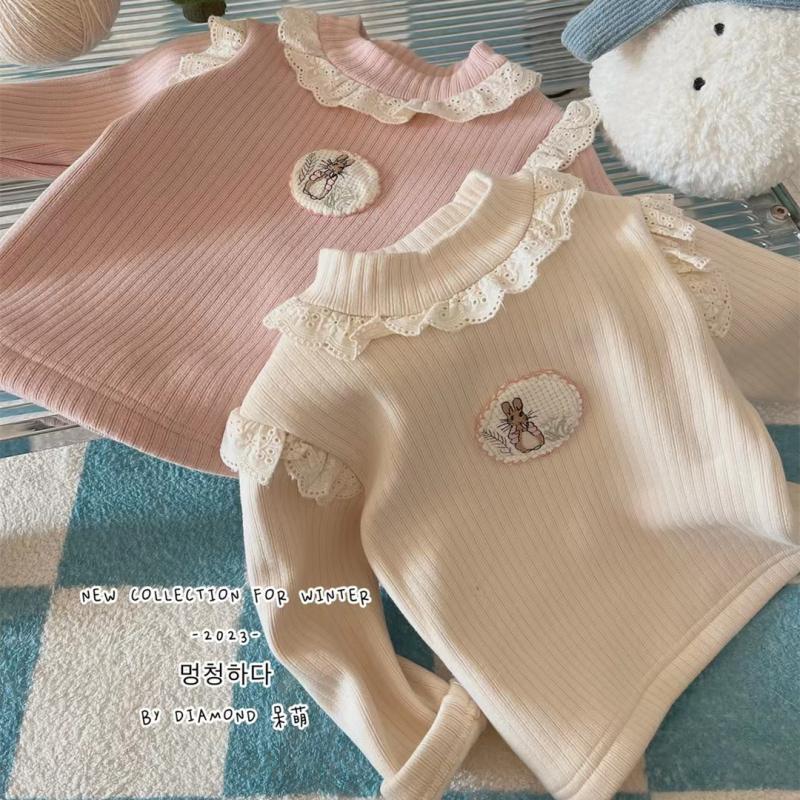【洛希】儿童高品质加绒打底衫2-6岁女宝宝圆领半高领兔子上衣JC27
