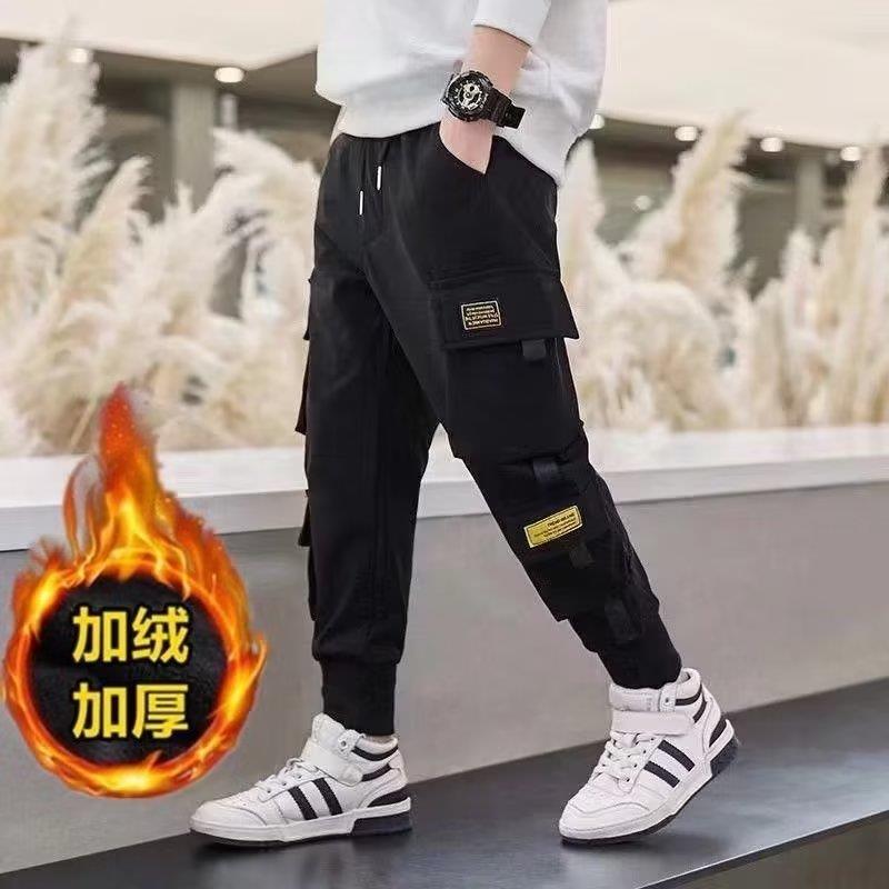 男童工装裤儿童秋冬季裤子2023新款中大童男孩运动装休闲加绒裤潮