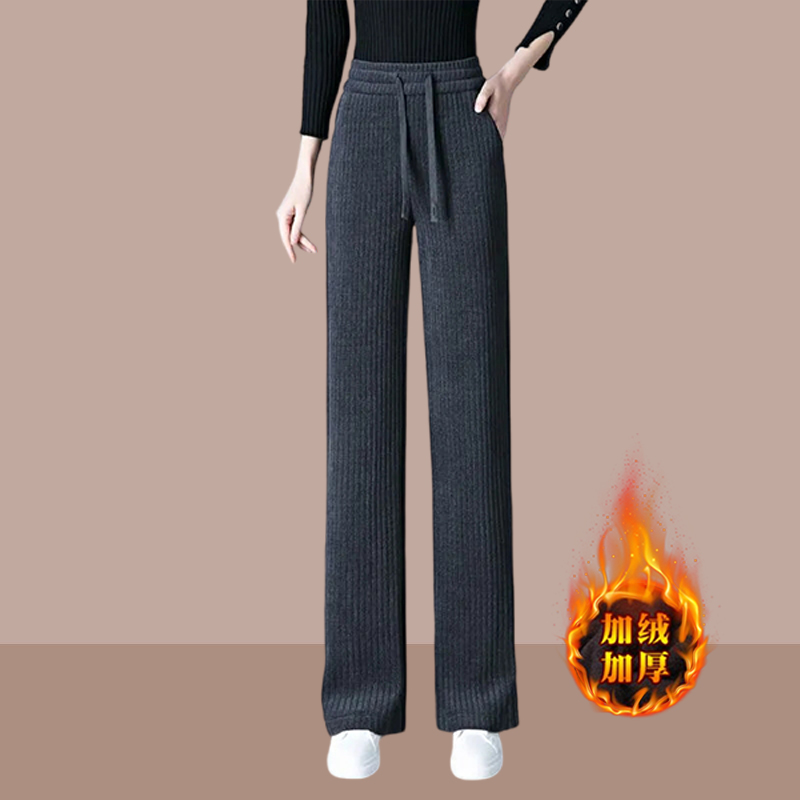 2023秋冬季新款加绒加厚休闲裤女士休闲宽松阔腿裤小个子直筒裤子