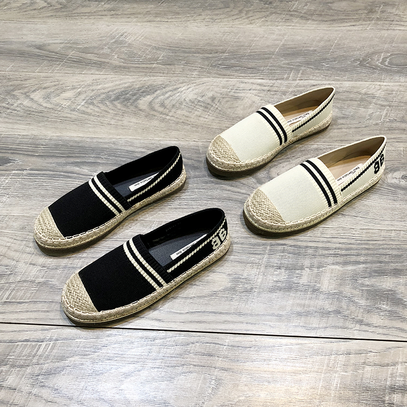 针织布厚底渔夫鞋女2023春季新款一脚蹬舒适单鞋小香风透气乐福鞋