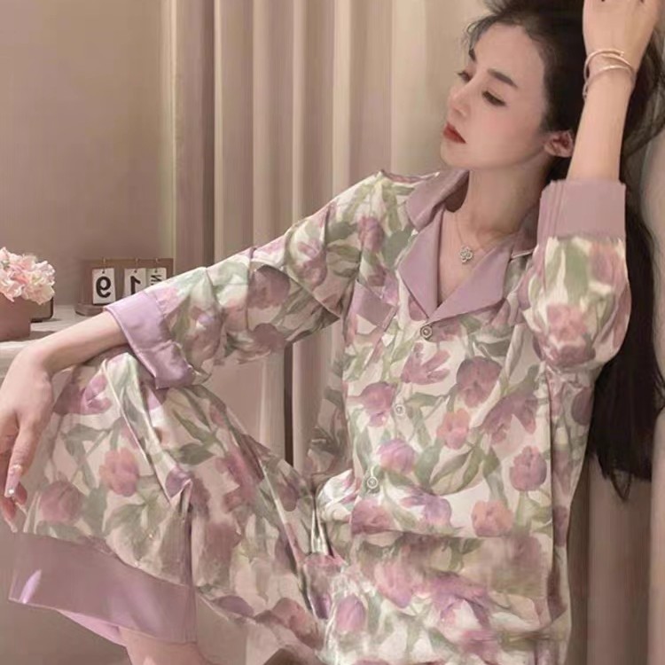 春夏季显瘦睡衣女士翻领透气家居服套装外穿时尚轻奢网红