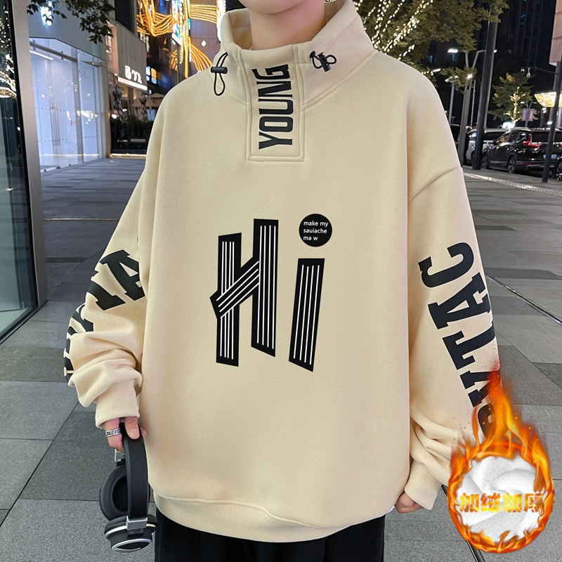 秋冬季13青少年加绒卫衣12岁男孩14初中学生15大童加厚打底衫上衣