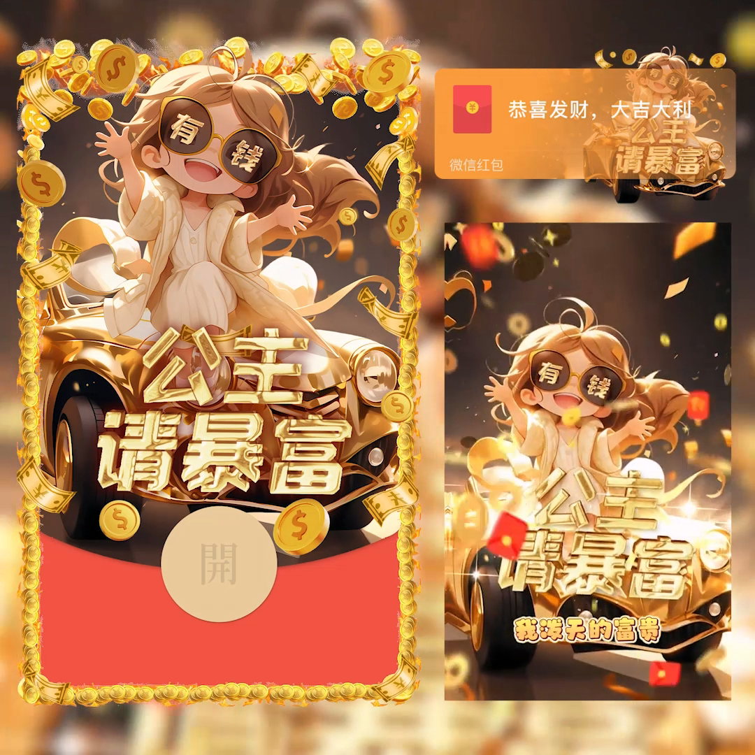 小众公主请暴富指定发财拿去花随便花红包封面动态红包制作服务