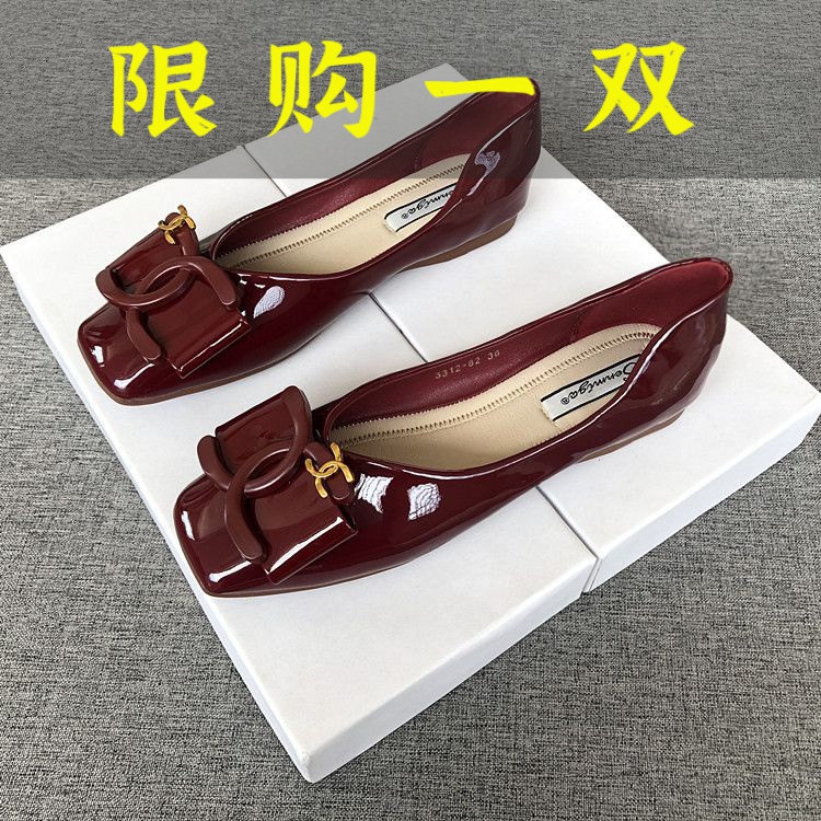 红蜻蜓牌百搭平底单鞋女舒适软皮平跟浅口工作鞋2023秋季新款方