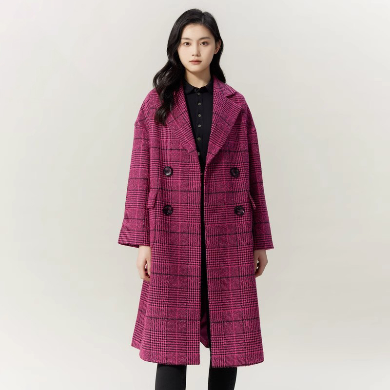AMASS/阿玛施 秋冬长款翻领宽松复古格纹大衣5400828