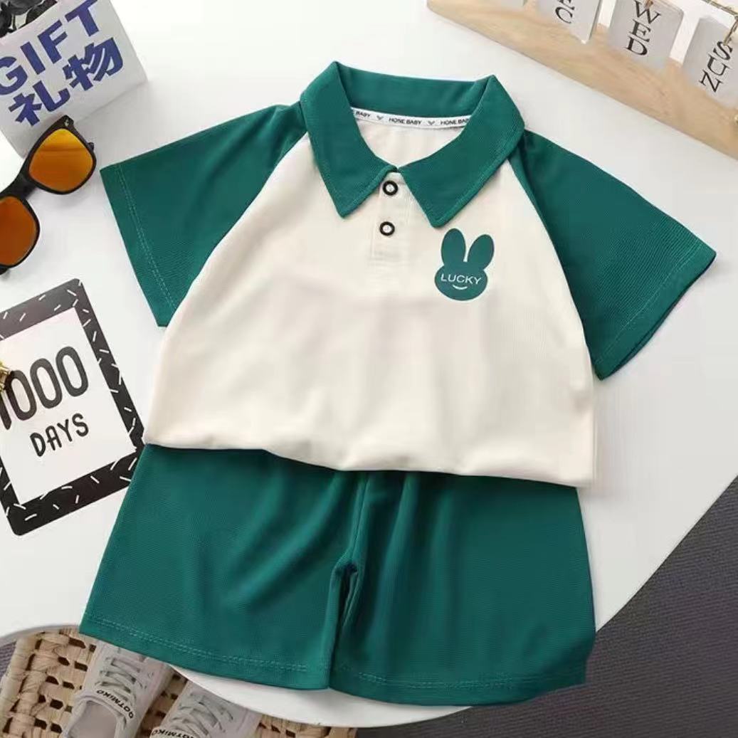 U782-T12长耳朵polo领华夫格短袖套装