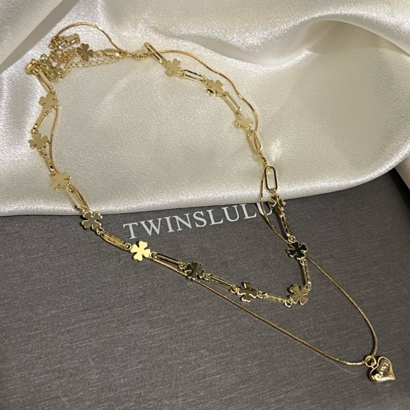铜合金项链 小众轻奢欧美风高级感双层叠戴爱心时尚项链TSJ9227