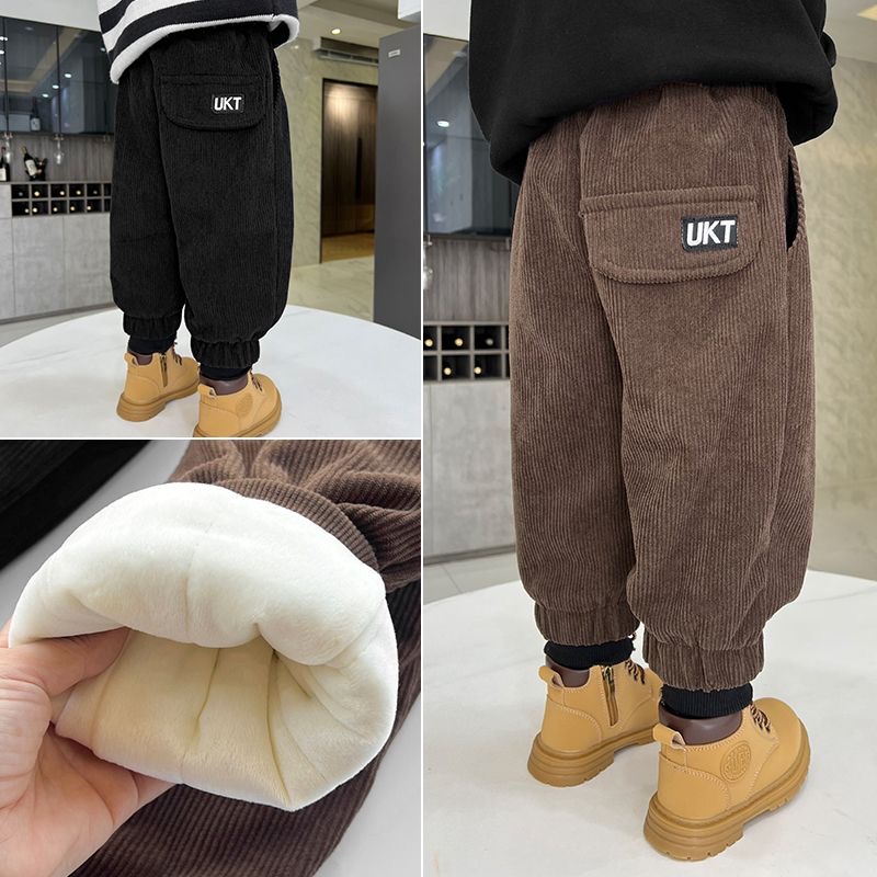 童装男童加绒裤子秋冬季中小童束脚加厚保暖运动裤小孩洋气休闲裤