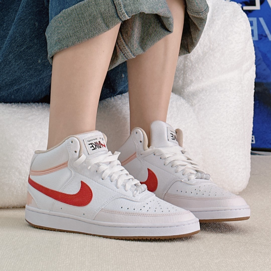 Nike/耐克 COURT VISION MID男女款春夏中帮休闲白红板鞋FD9926