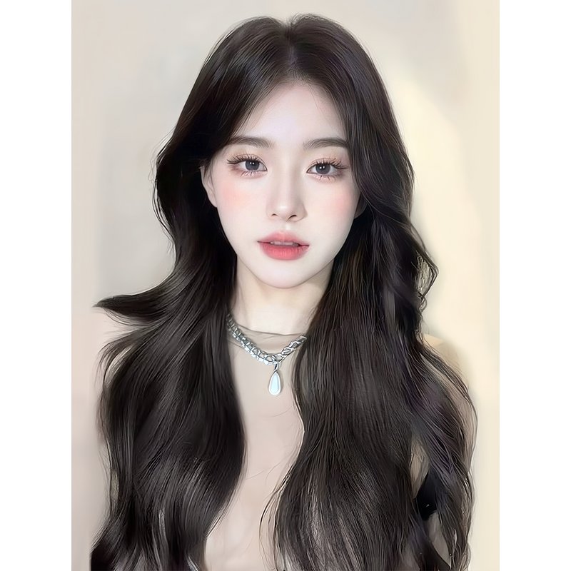 假发女长发全头套式自然八字刘海长卷发大波浪中分黑色女款假发套