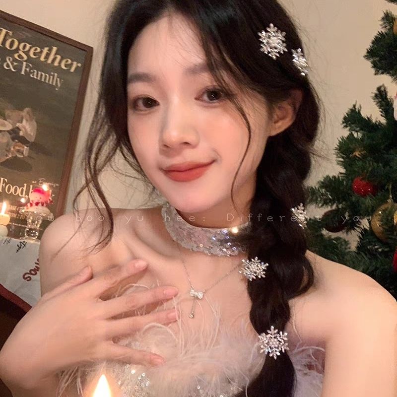 网红秋冬雪花发夹女前额侧边刘海夹2023新款高级冬季发饰夹子头饰