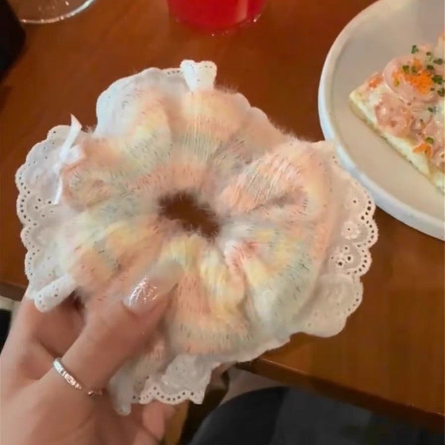 彩色蕾丝大肠发圈女森系高颜值毛茸茸发绳头绳甜美可爱少女发饰潮