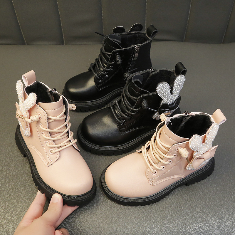 女童短靴2023秋冬新款儿童靴子女宝宝鞋加绒二棉皮靴小女孩马丁靴