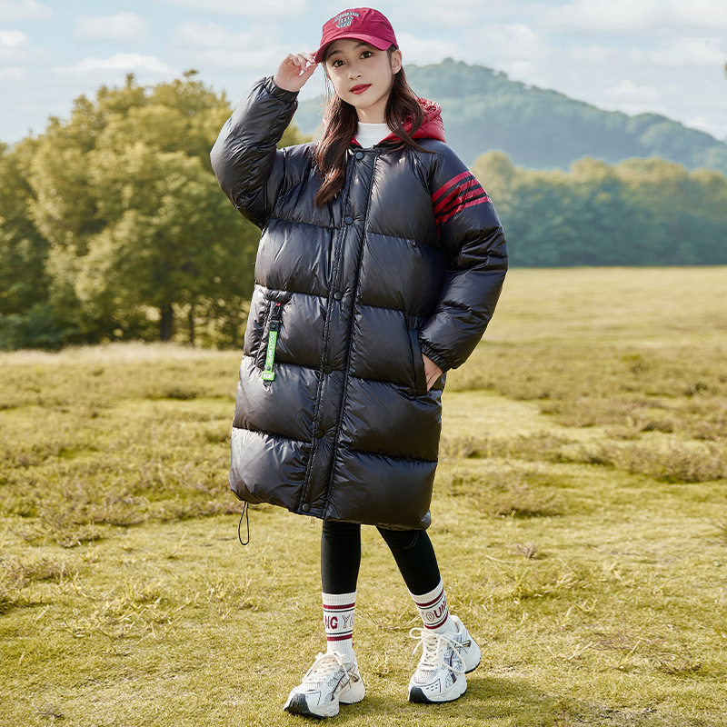 bala巴拉中大童女童羽绒服2023冬装新款儿童白鸭绒中长款三防连帽