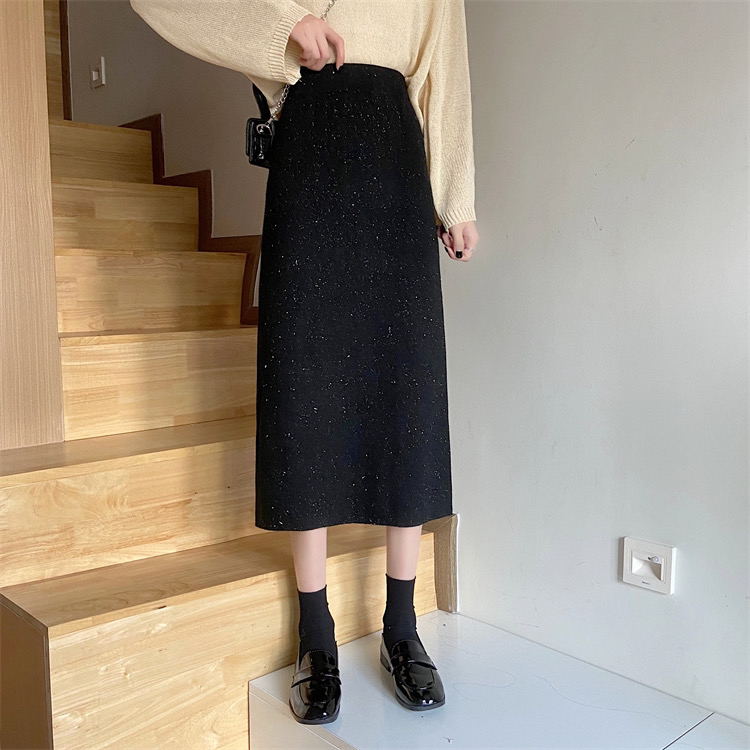 秋冬款亮片裙高腰显瘦气百搭中长款开叉小香风A字星空裙
