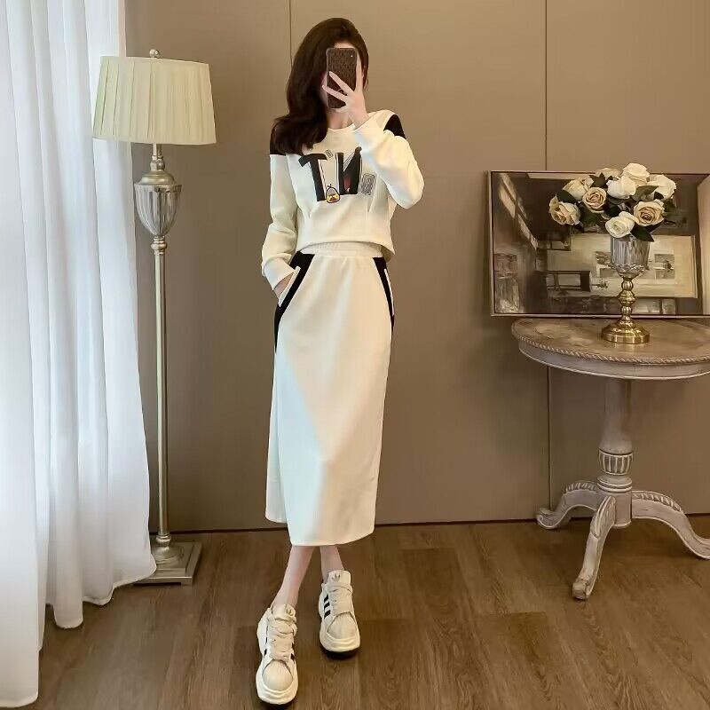 X1233休闲运动卫衣套装裙2024秋冬高级感气质减龄半身裙两件套