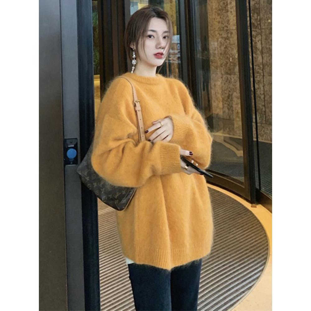 孕妇秋冬装2022新款姜黄色水貂绒加厚宽松毛衣外穿套头打底衫上衣