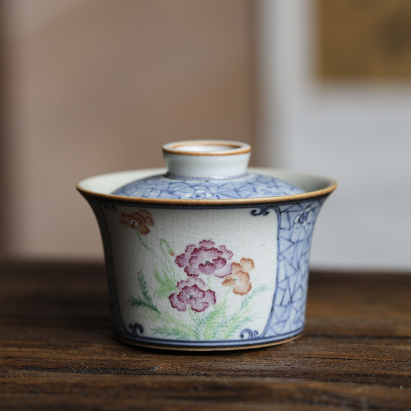 【小田甄陶】风花草香盖碗（浦云S0468）容量120cc口径9cm高7cm