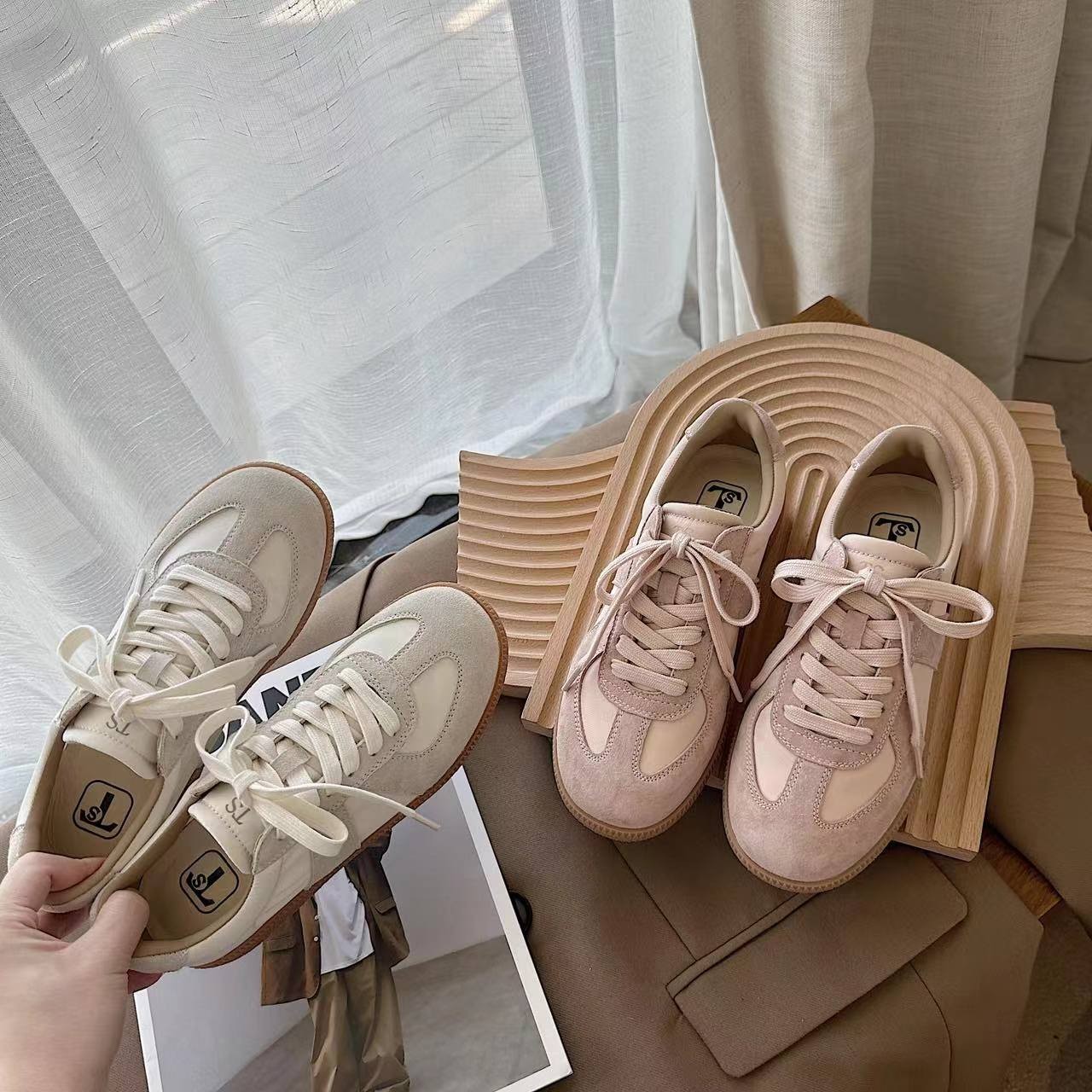 TS/TS简约风德迅鞋女2023年新款系带圆头ins风低帮百搭休闲板鞋女
