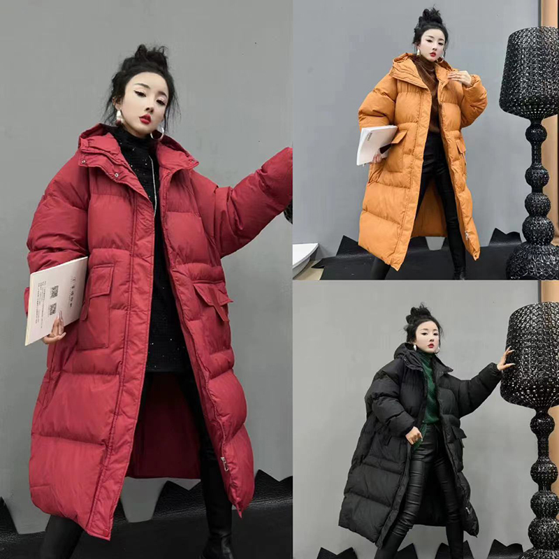 冬季韩系棉服女加厚保暖中长款棉衣外套宽松过膝长款棉袄外套-701