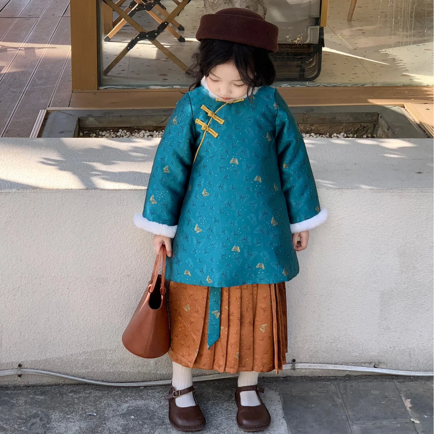 壹妈童装女童新中式冬季汉服马面裙中国风碎花旗袍唐装夹棉拜年服