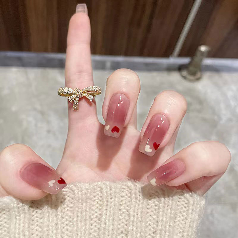 樱彩中长款桃心腮红晕染穿戴美甲裸色温柔显白美甲片指甲贴片208