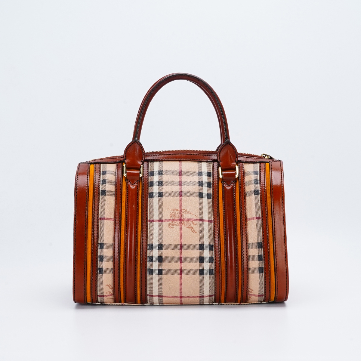 95新 BURBERRY/博柏利 枕头包格纹拼棕色手提斜挎包/BGC201290003