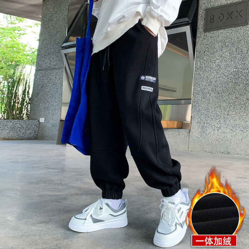 儿童装男童加绒裤子秋冬款2023新款冬季大童休闲卫裤男孩运动长裤