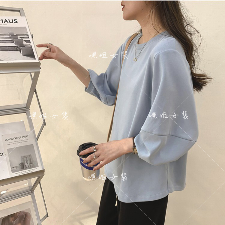 【秋季设计师款】韩版圆领时尚减龄百搭休闲拼接泡泡袖娃娃衫女