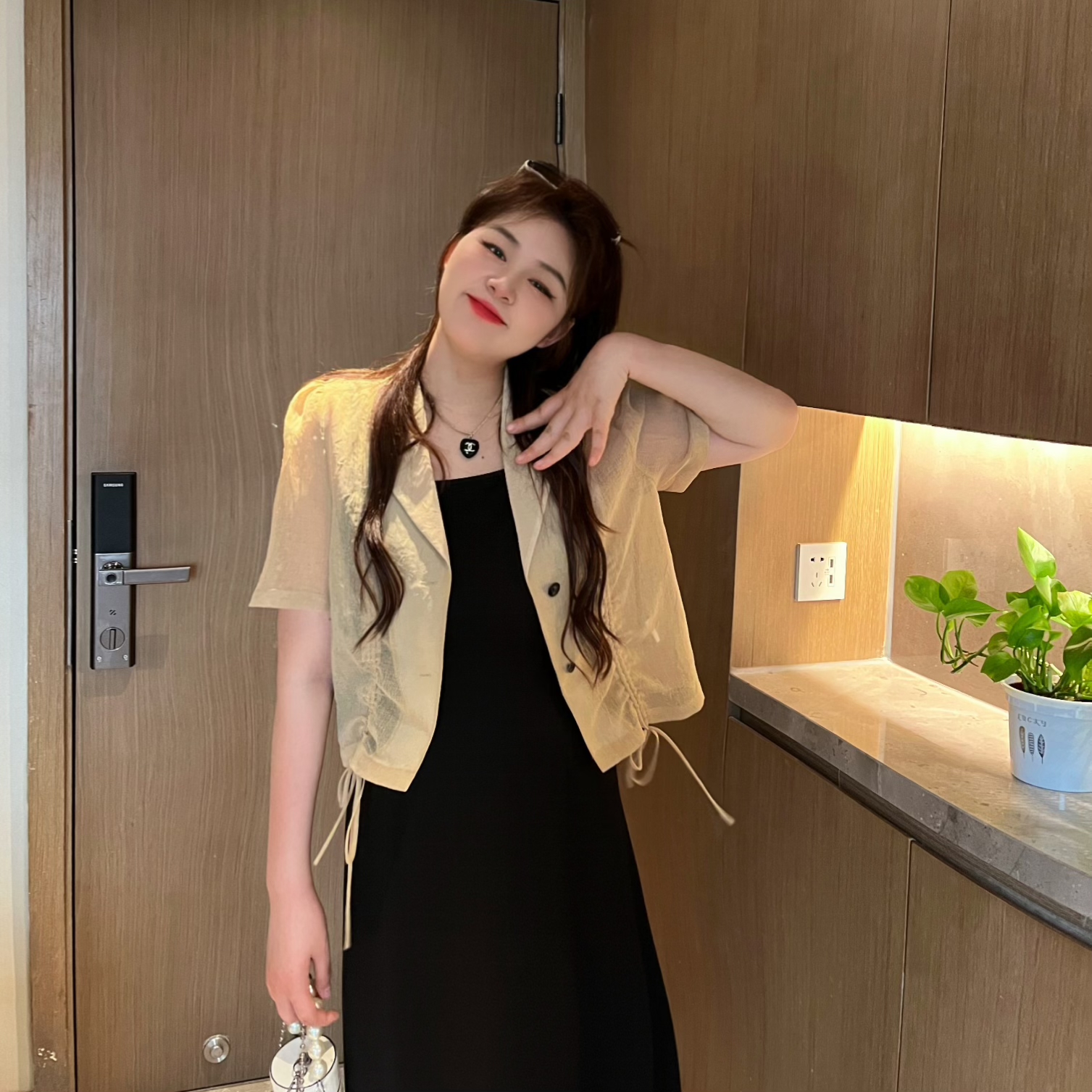 NANXU/楠序源子【百搭吊带】微胖女装大码黑色吊带裙连衣裙女YZ8078