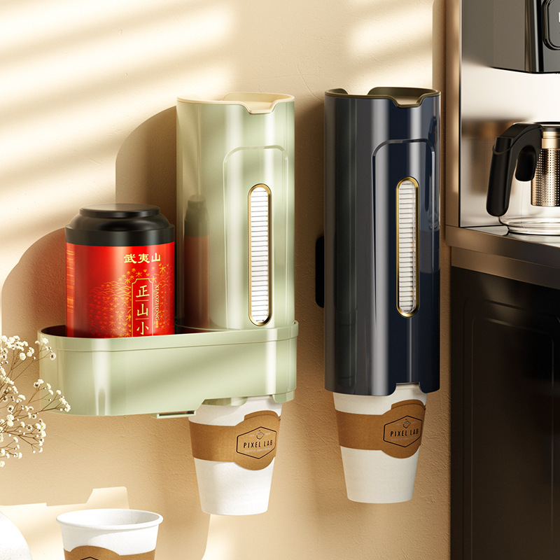 一次性杯子架自动饮水机取杯器免打孔纸杯架家用挂壁式防尘置物架