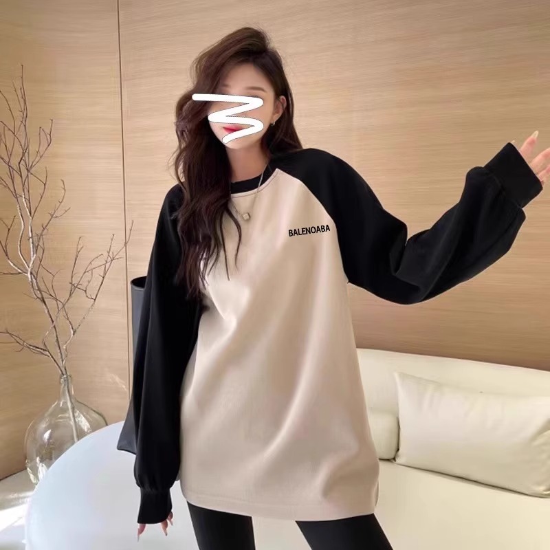 搭配鲨鱼裤的上衣中长款打底衫女内搭减龄时尚插肩袖长袖t恤秋冬