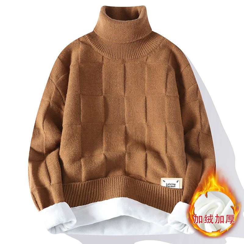长袖套头高领毛衣男加绒加厚保暖高级感冬季打底衫宽松百搭毛线衣