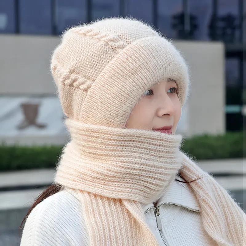 帽子女新款加绒加厚围巾一体风雪帽秋冬季毛绒毛线帽保暖网红帽子