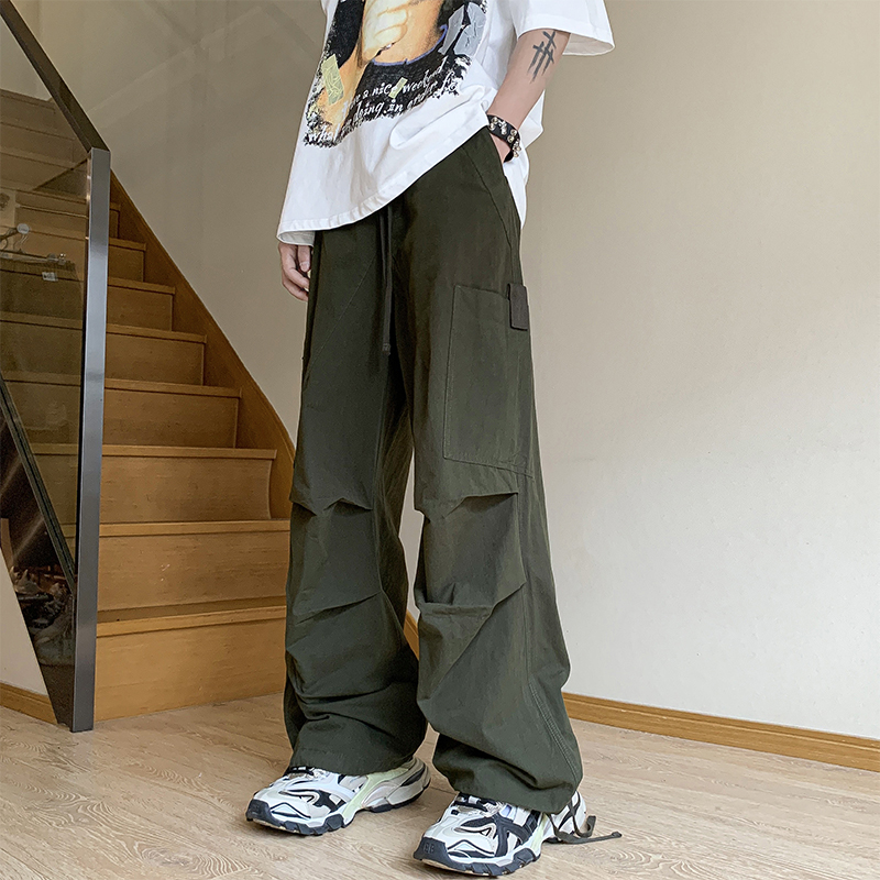 美式复古咖色多口袋工装裤男小众潮牌宽松阔腿休闲长裤子潮流ins