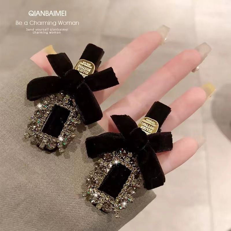 气质复古灰钻重工蝴蝶结发夹简约小香风黑色法式轻奢小众ins发夹