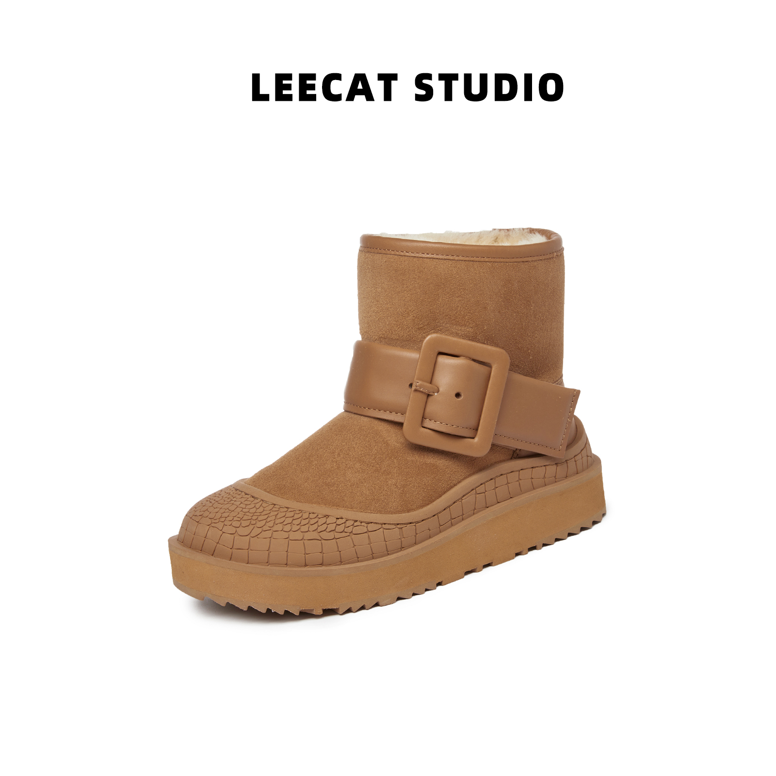 LeeCat Studio | 2023冬季女款方扣洋气保暖加绒加厚棉鞋雪地靴女