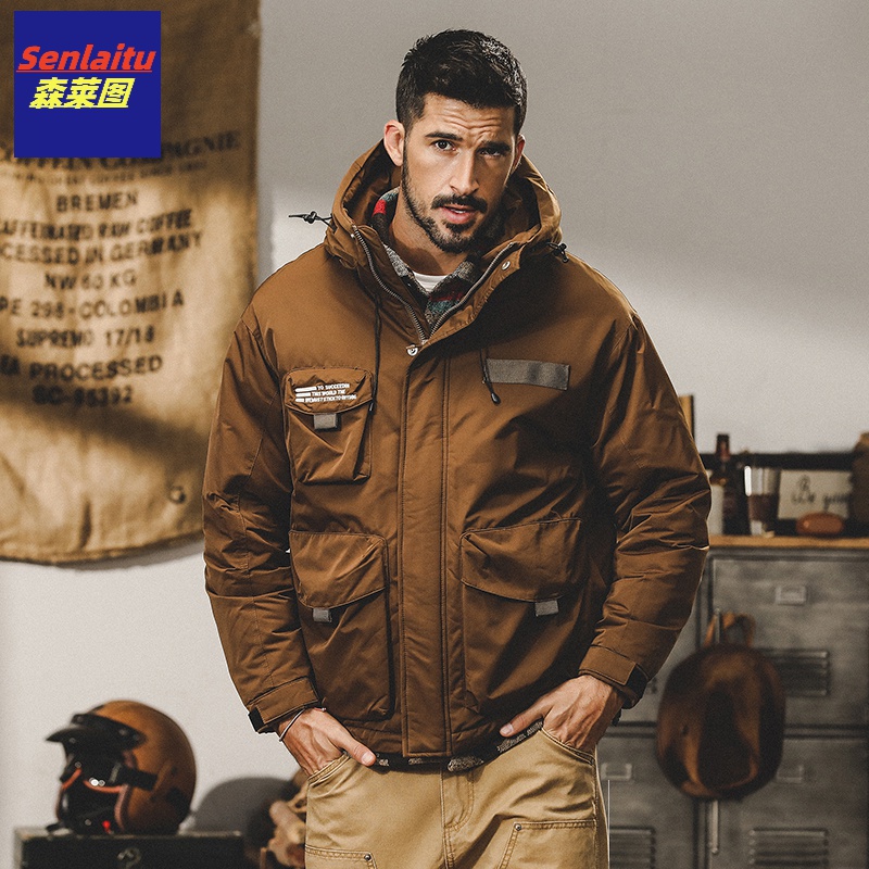 美式工装羽绒服男春季新款宽松潮流城市户外通勤保暖加厚连帽外套