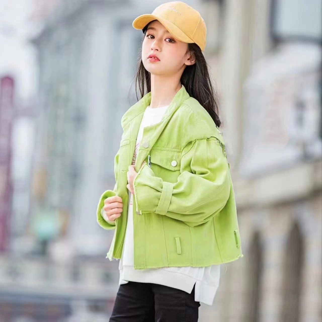 设计感牛仔外套2023春季新甜美学生夹克上衣春秋童装女童春秋外套