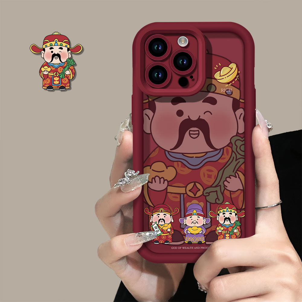 元宝财神爷苹果14手机壳iPhone15国风13promax酒红11全包12软7/8p