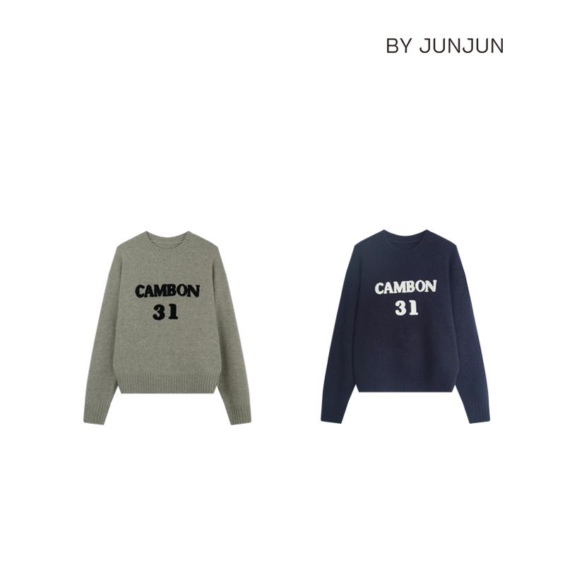 ByJunjun小众设计师 【31獭马绒】韩系字母圆领羊毛针织衫PL23971
