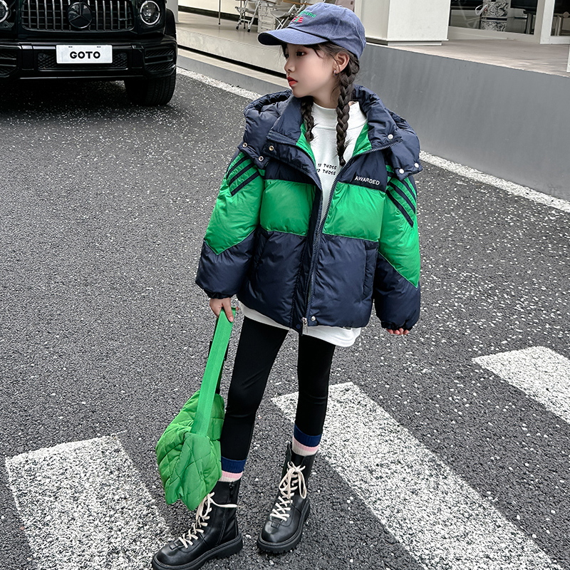 女童羽绒服2023新款6-12岁15岁中大童冬季洋气加厚拼色休闲爆款潮