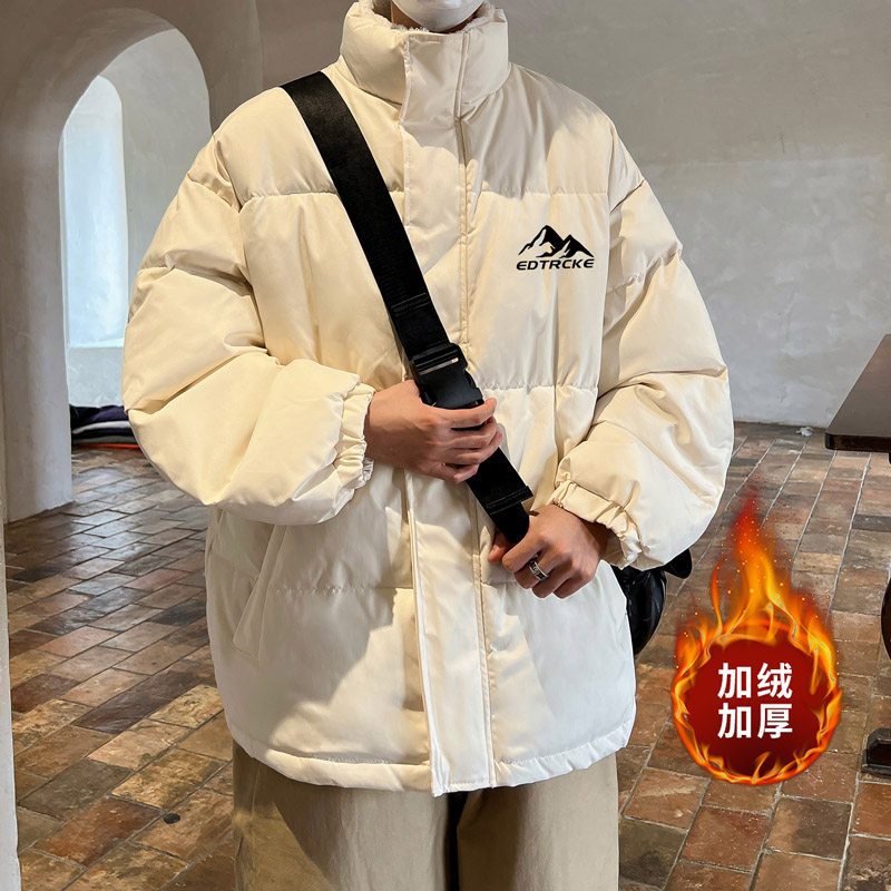 内里羊羔绒外套男生冬季加绒加厚美式潮牌棉衣青少年宽松立领棉服